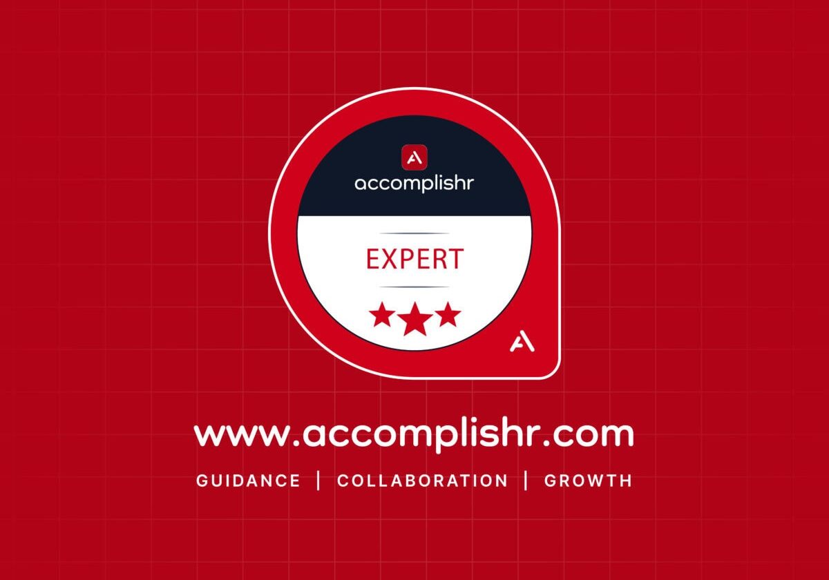 Red Accomplishr logo with guidance, collaboration and growth.