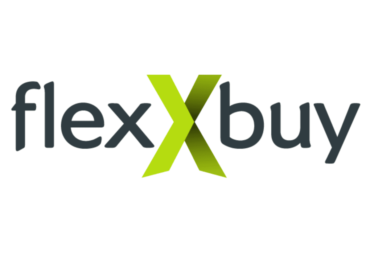 Business Solution Partners Logo, Flexxbury, black sleek text with a green large X.